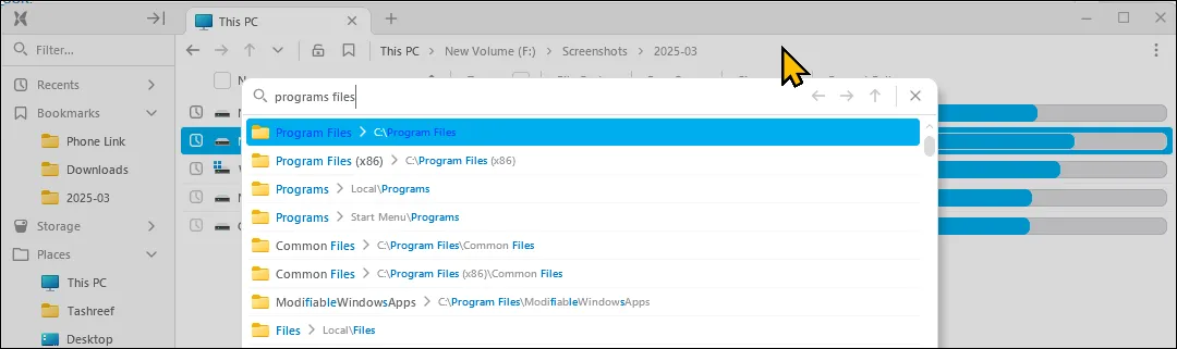 Tính năng GoTo đang hoạt động trên File Pilot chạy trên Windows 11