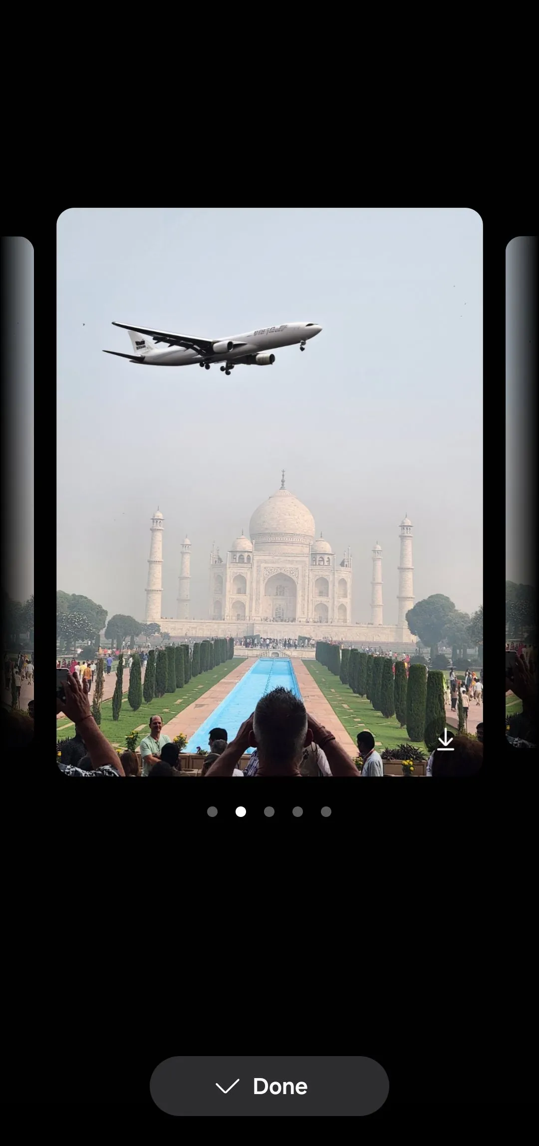 Tính năng Sketch to Image minh họa máy bay lượn trên đền Taj Mahal sau khi chuyển phác thảo thành hình ảnh