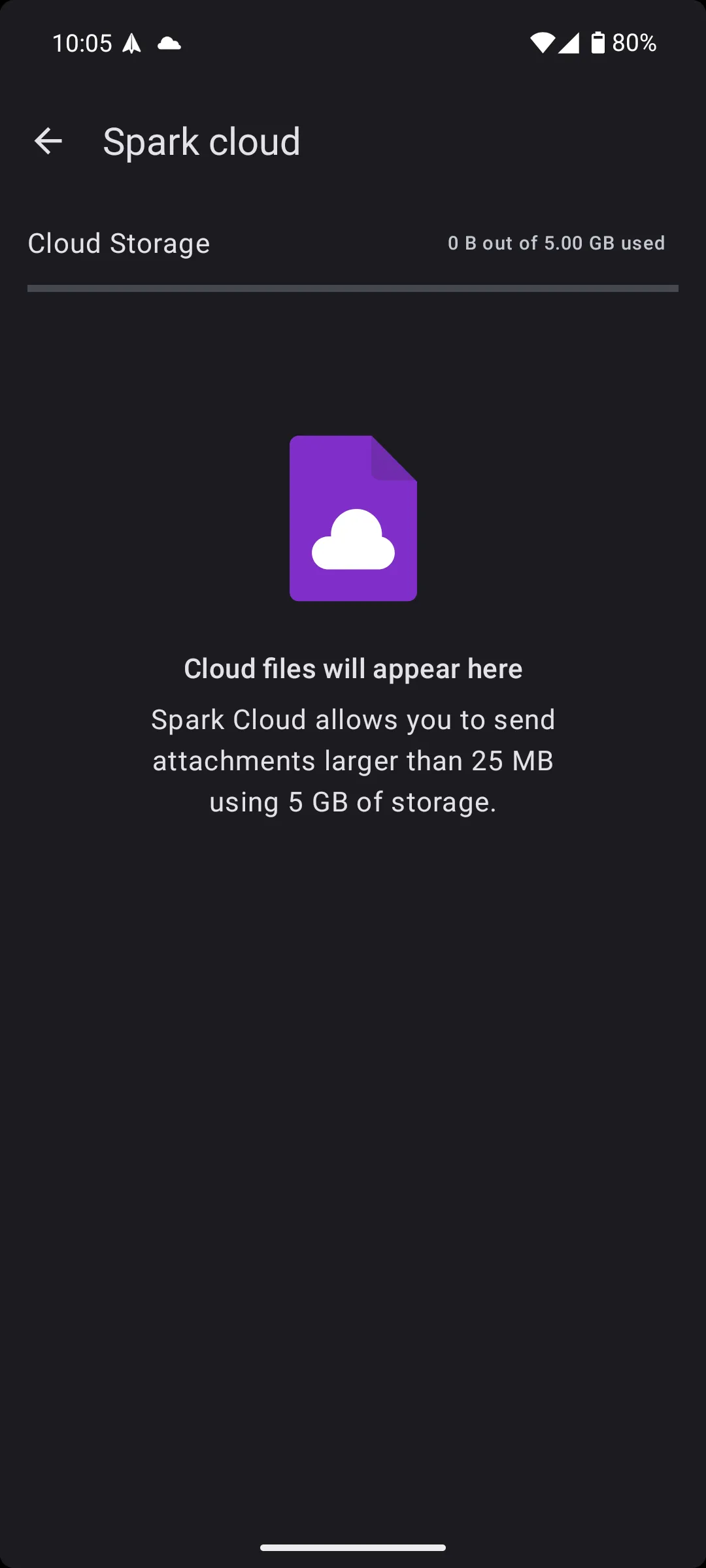 Tính năng Spark Cloud cung cấp không gian lưu trữ đám mây cho phép gửi tệp đính kèm dung lượng lớn qua email.
