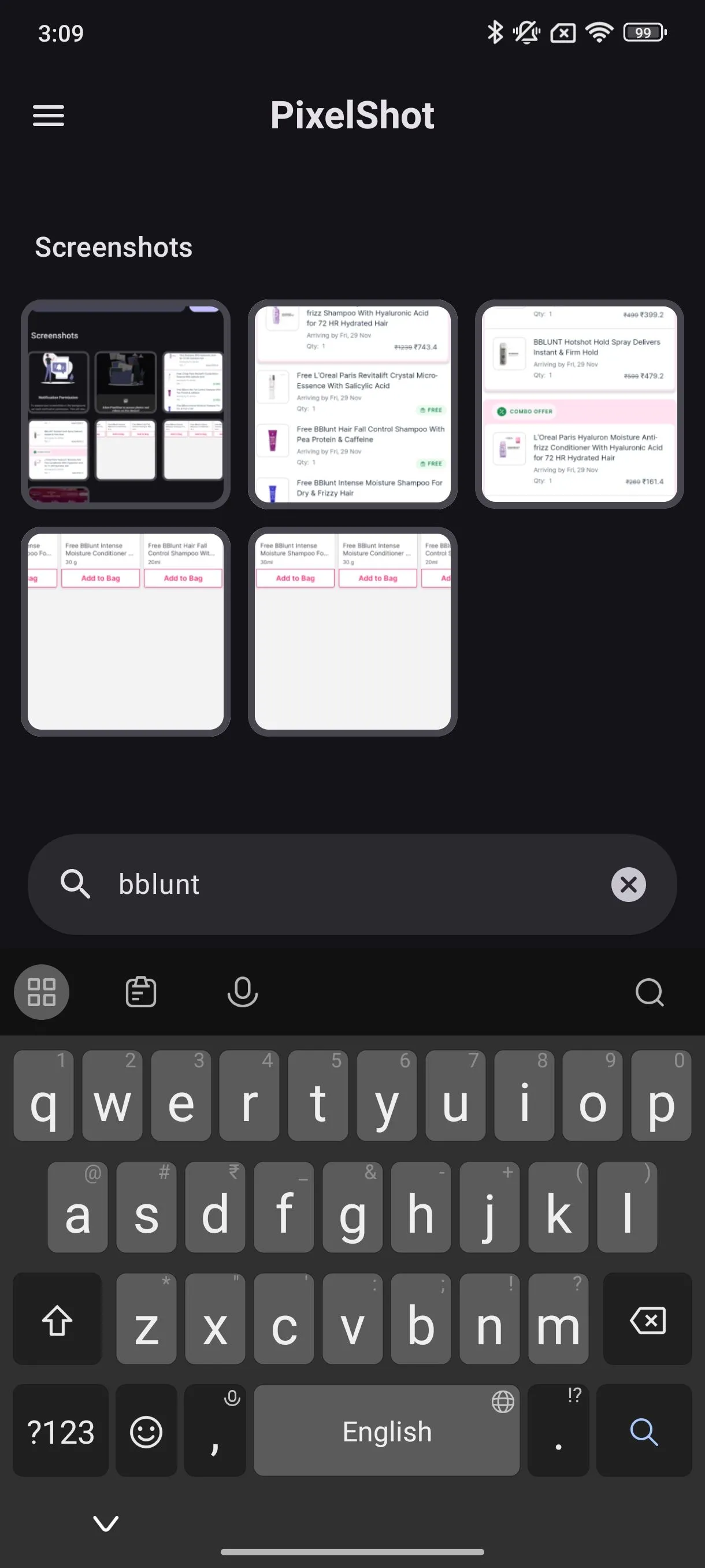 Tính năng tìm kiếm trong PixelShot hiển thị kết quả cho từ khóa Bblunt