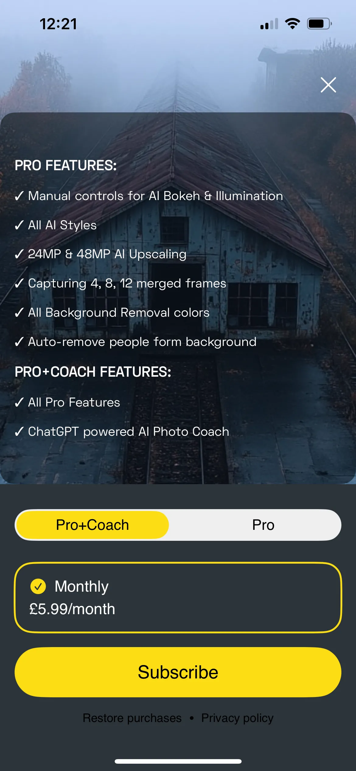 Tổng quan các tính năng của NeuralCam Pro và tùy chọn PhotoCoach, cho thấy các lợi ích bổ sung.