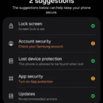 Trang Bảo mật và quyền riêng tư trên điện thoại Samsung hiển thị các tùy chọn bảo vệ