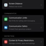 Trang cài đặt Thời gian sử dụng (Screen Time) trên iPhone hiển thị tổng quan thời gian dùng thiết bị và các tùy chọn quản lý.