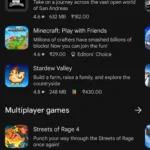 Trang chủ Google Play Store trên điện thoại Android, hiển thị các ứng dụng phổ biến và game, nhấn mạnh sự đa dạng của kho ứng dụng Google