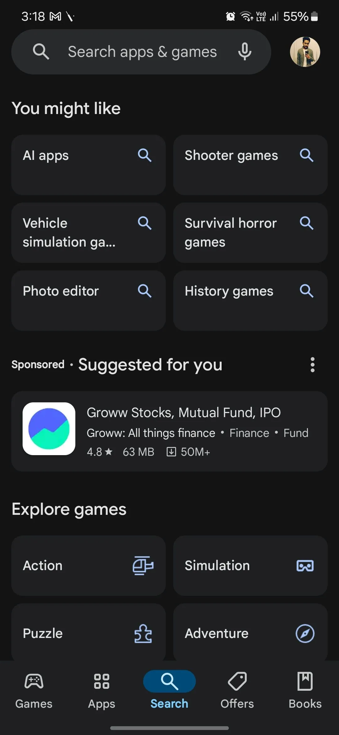 Trang chủ Google Play Store trên thiết bị Android