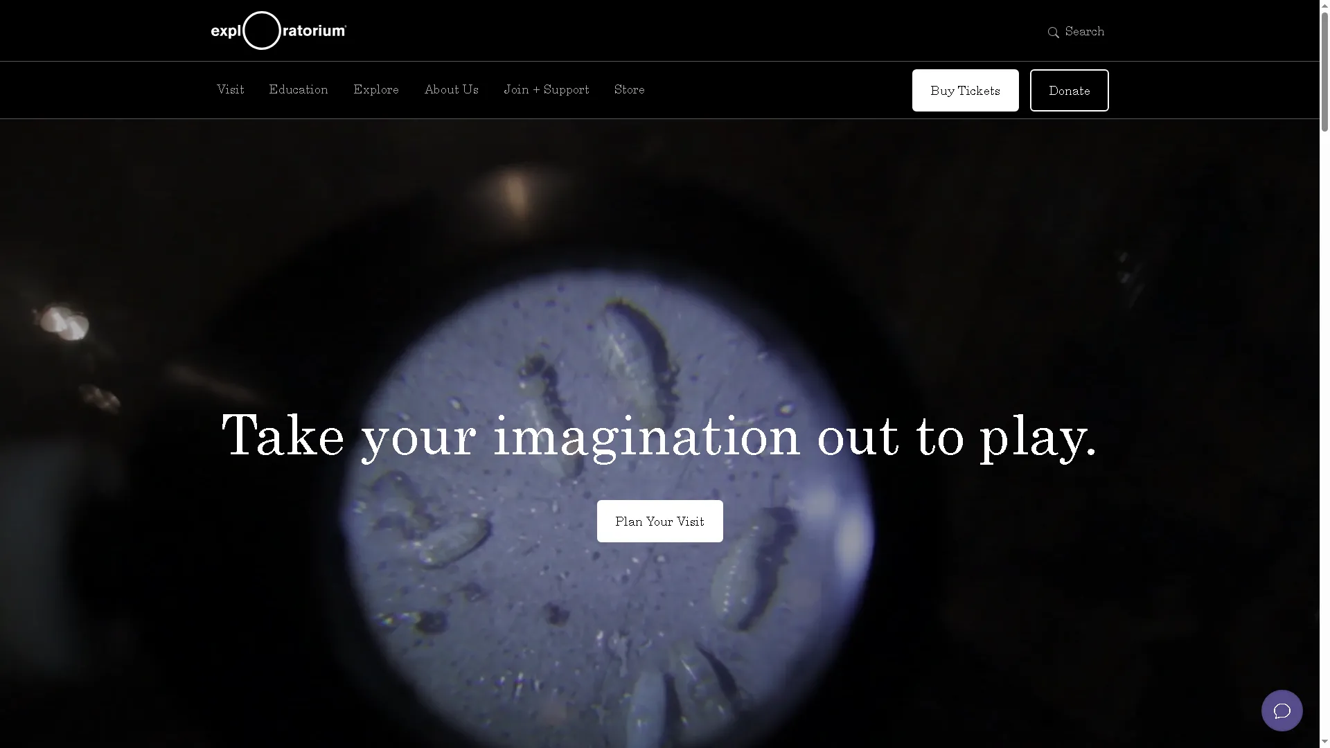 Trang chủ hiện đại của website Exploratorium, bảo tàng nghệ thuật, khoa học và công nghệ