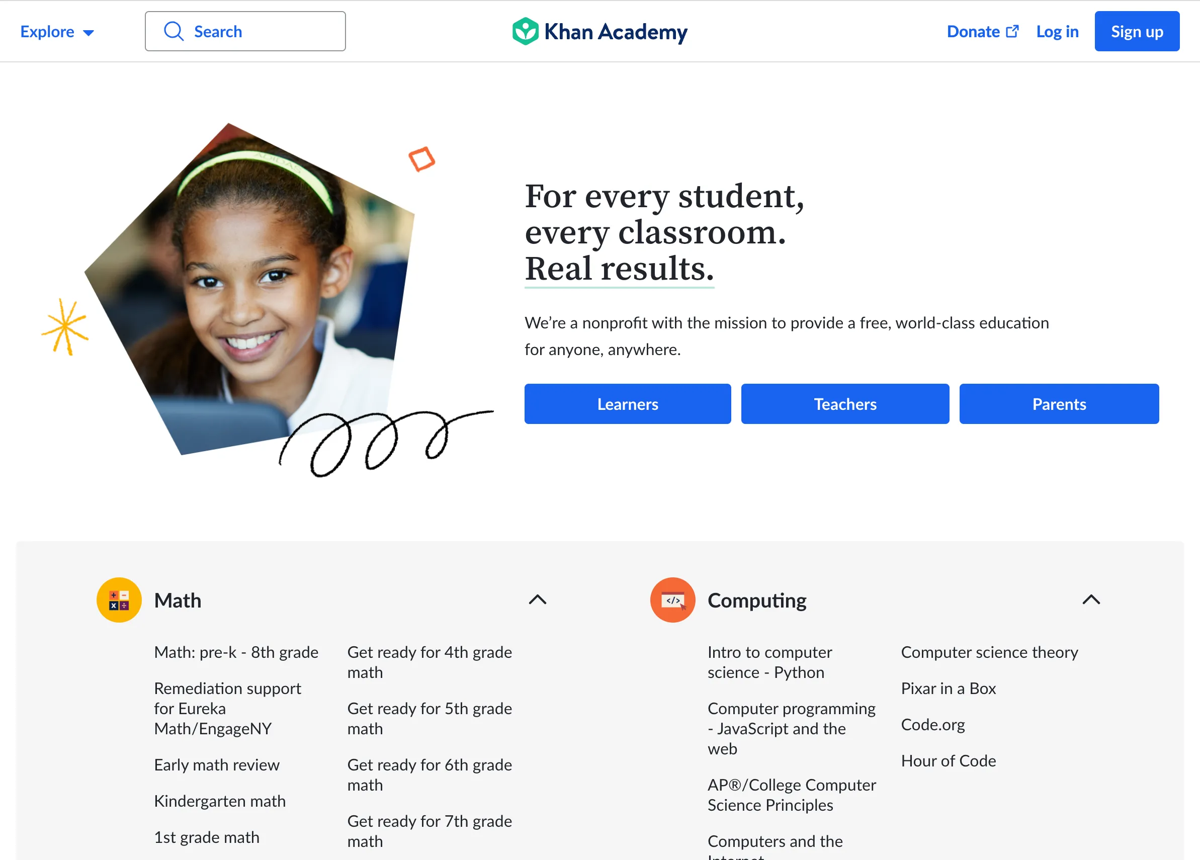 Trang chủ Khan Academy với các khóa học miễn phí đa dạng lĩnh vực