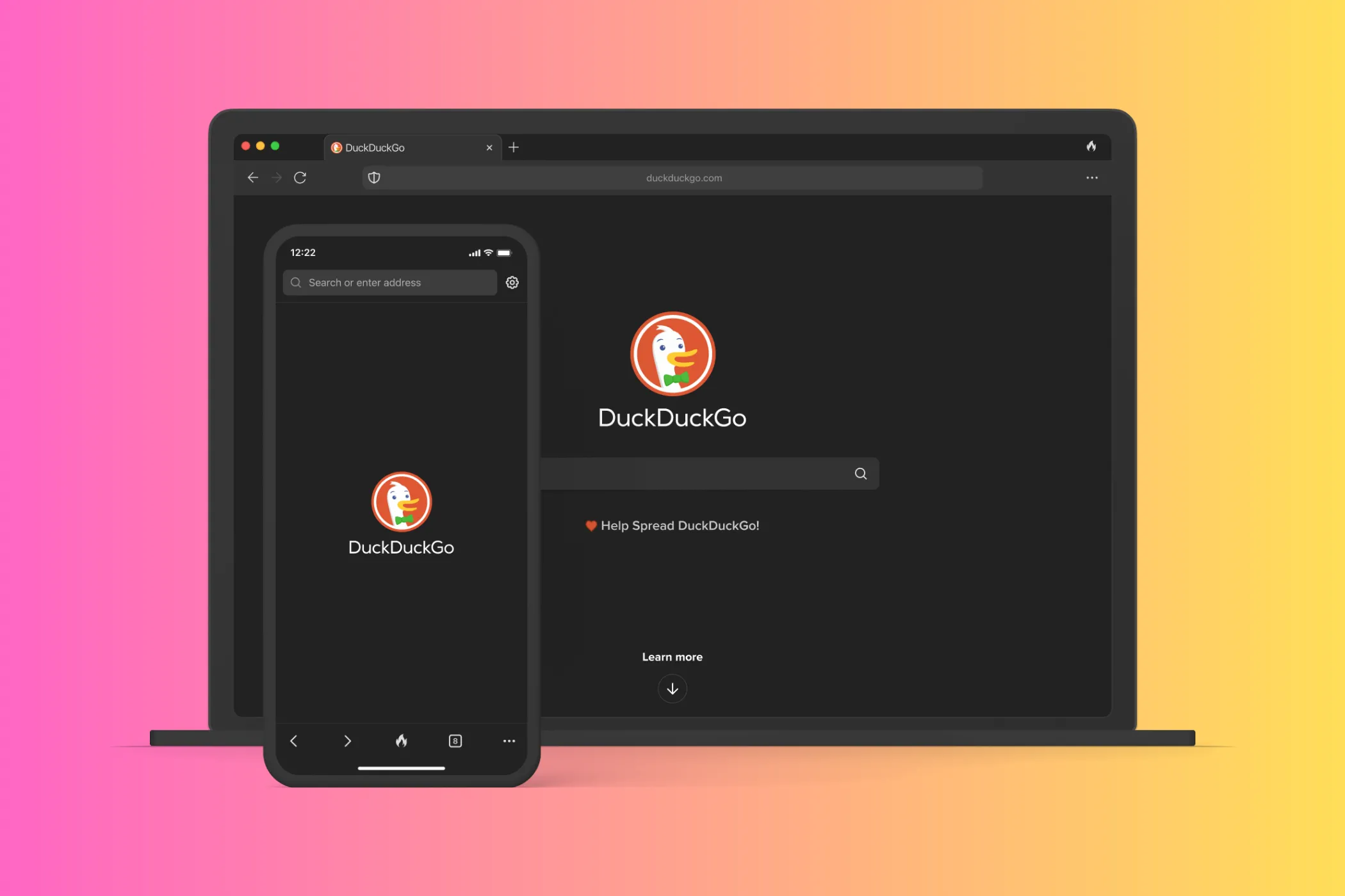 Trang chủ trình duyệt DuckDuckGo hiển thị trên laptop và điện thoại