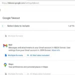 Trang Google Takeout hiển thị tùy chọn Mail (Thư) đã được chọn để xuất dữ liệu Gmail