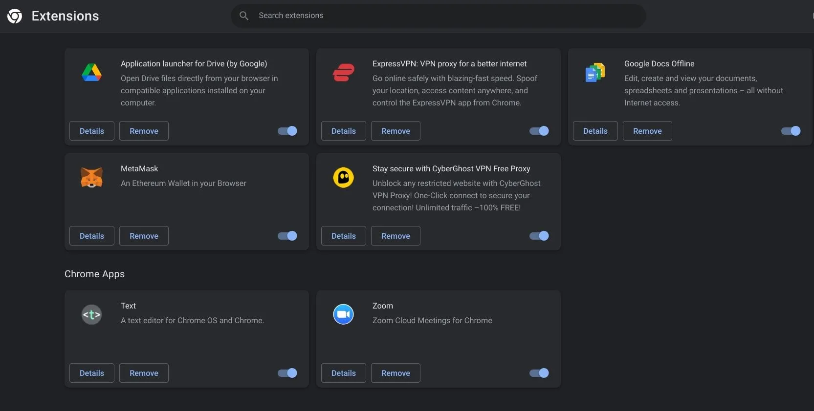 Trang quản lý tiện ích mở rộng trên Google Chrome để tối ưu hiệu suất