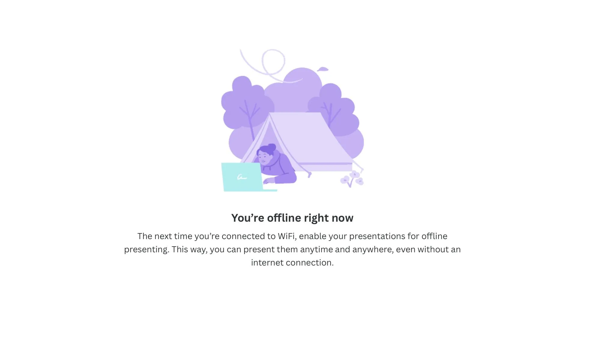Trang thông báo lỗi ngoại tuyến của Canva khi không có kết nối internet