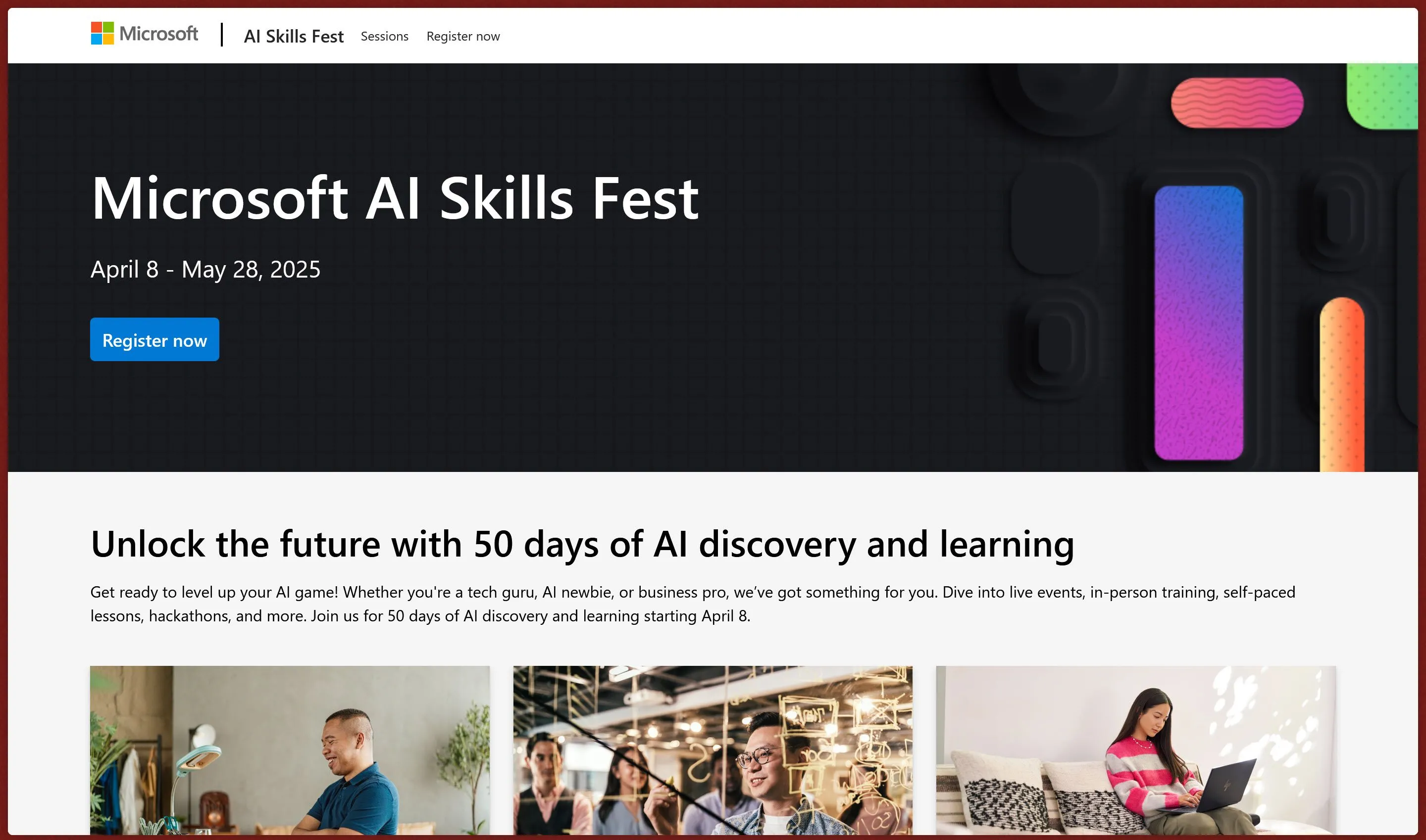 Trang web chính thức Microsoft AI Skills Fest 2025 giới thiệu khóa học AI miễn phí và cơ hội nhận chứng chỉ