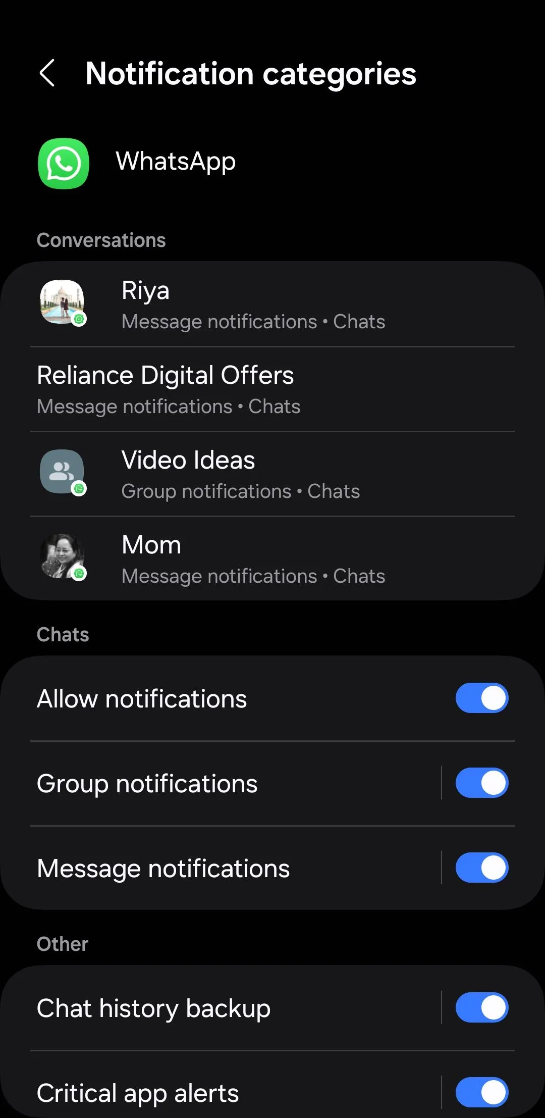 Tùy chỉnh danh mục thông báo ứng dụng WhatsApp trên Android