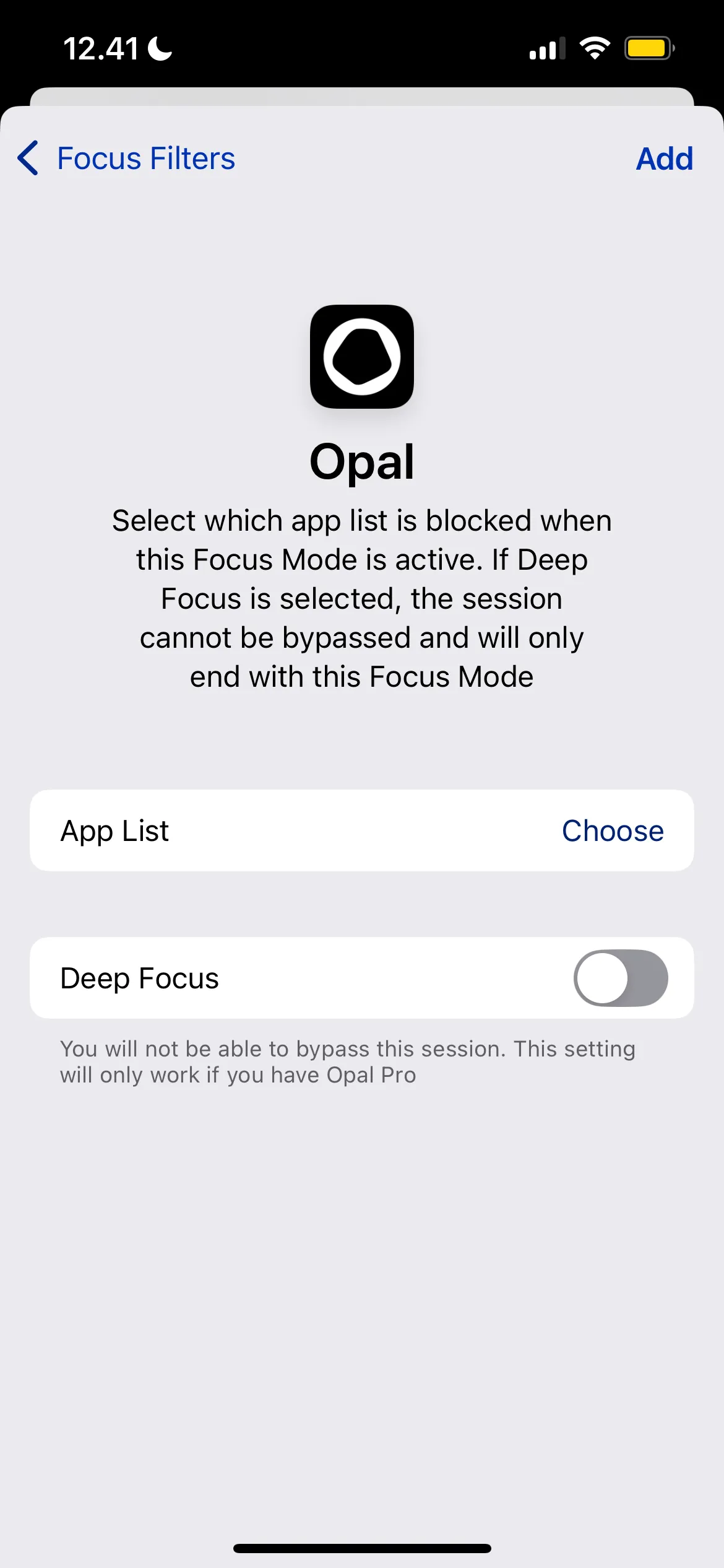 Tùy chỉnh ứng dụng Opal thông qua tính năng Focus Filters trên iPhone