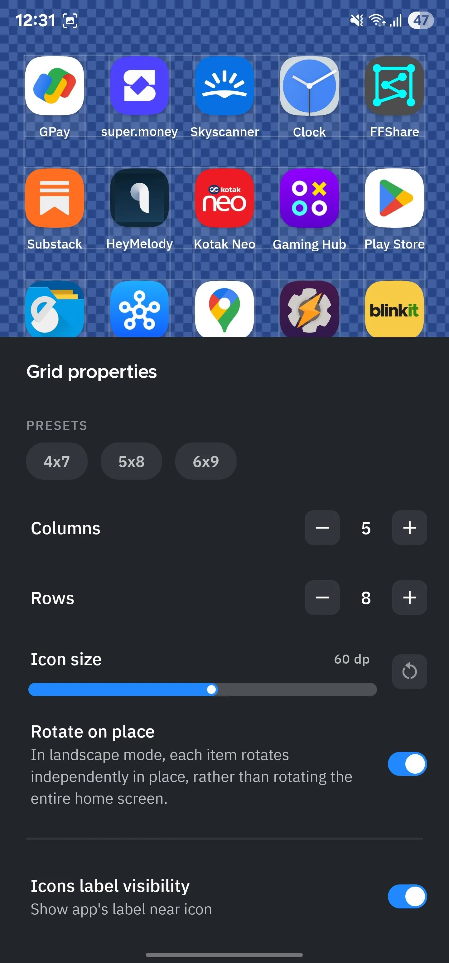 Tùy chọn bố cục lưới màn hình chính trong Smart Launcher