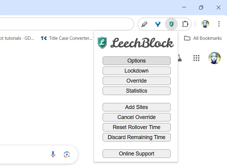 Tùy chọn cấu hình LeechBlock NG trong Google Chrome