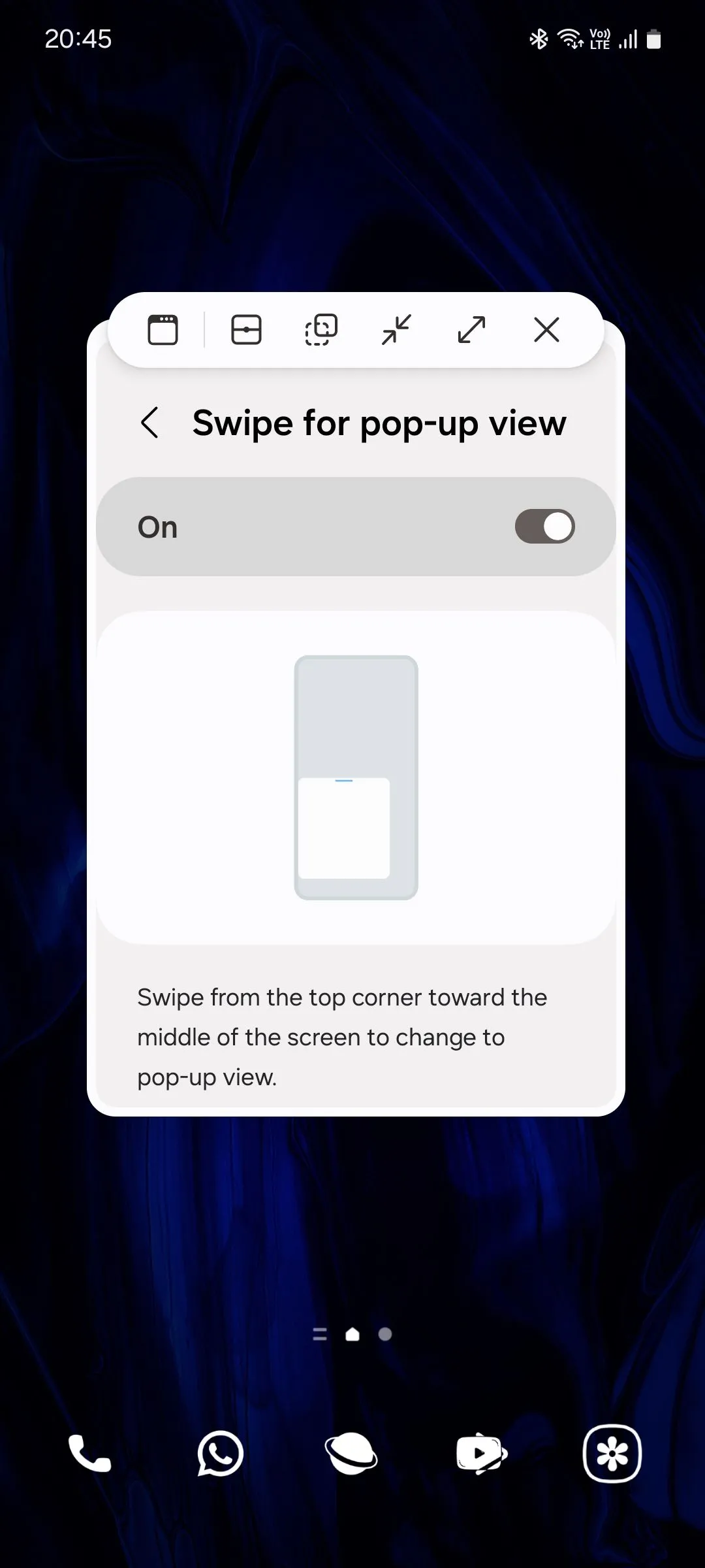 Tùy chọn cửa sổ pop-up trên Samsung hiển thị cài đặt đa nhiệm