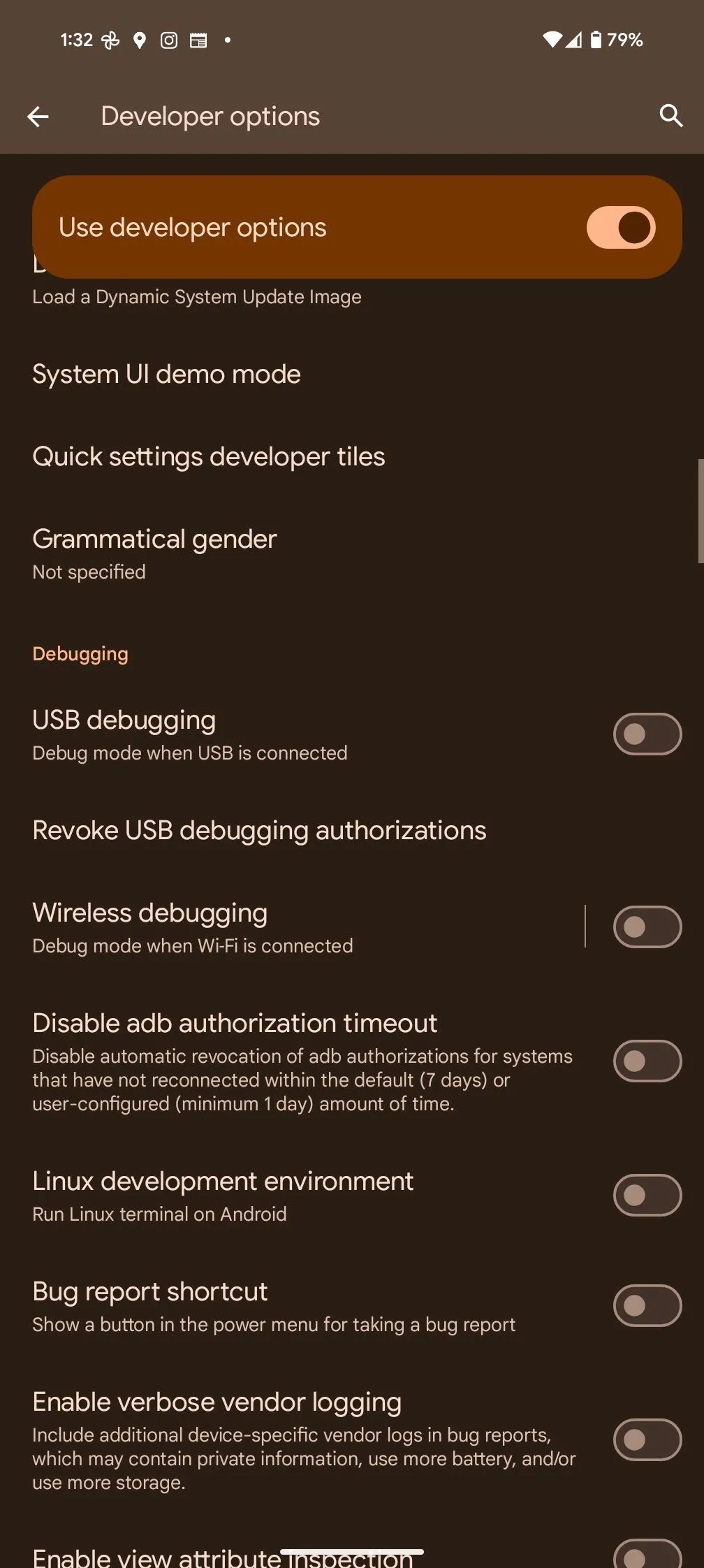 Tùy chọn Gỡ lỗi USB có dây trong cài đặt nhà phát triển Android
