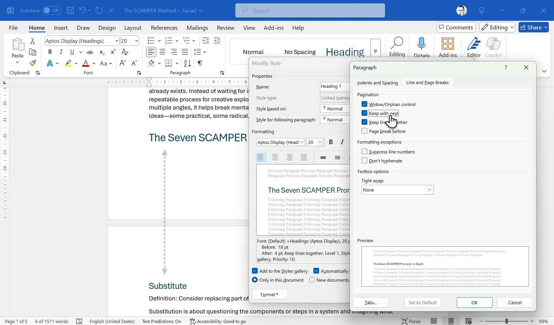 Tùy chọn Keep With Next để định dạng đoạn văn trong Microsoft Word