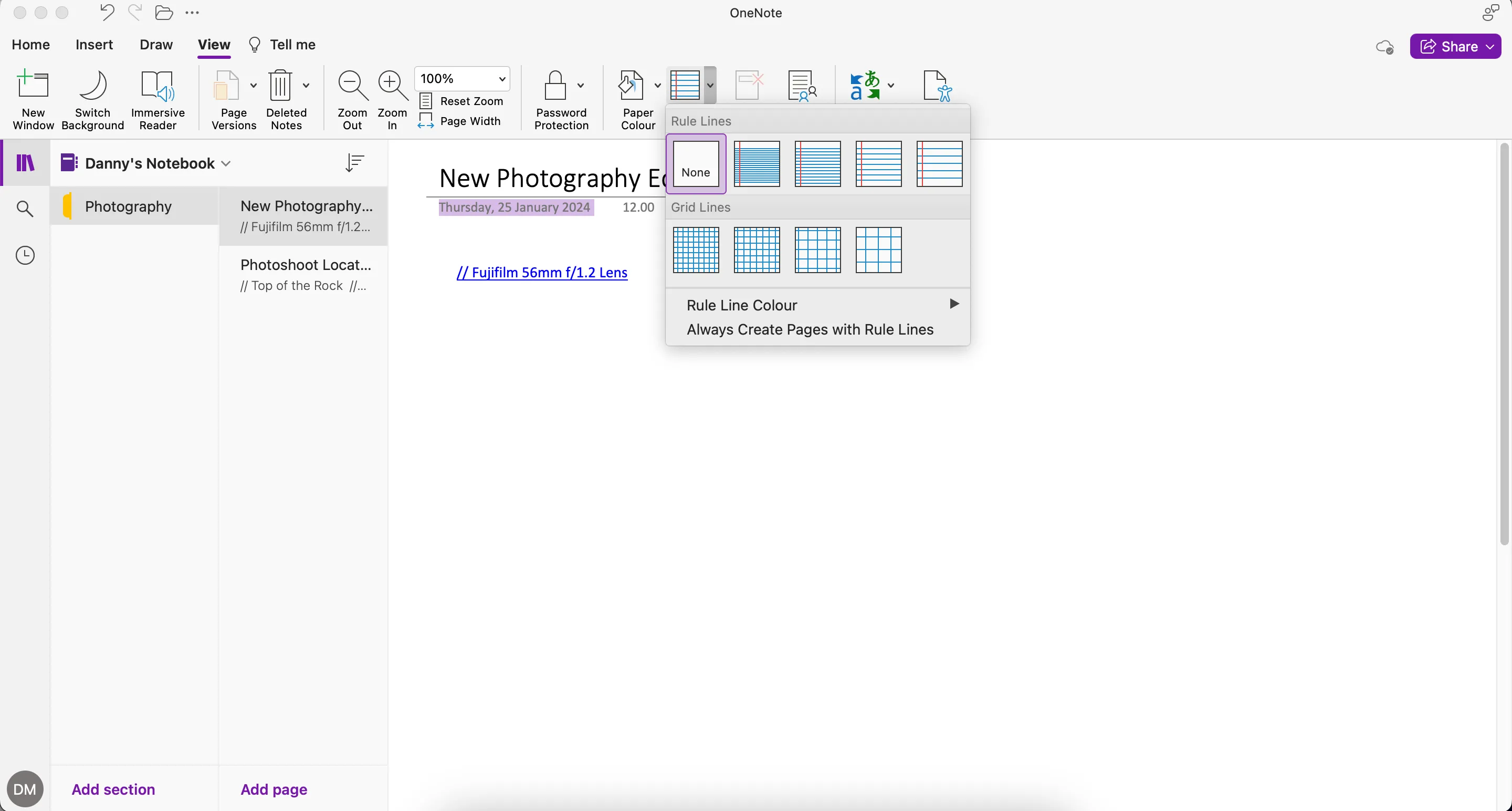 Tùy chọn kiểu giấy và phong cách trong Microsoft OneNote