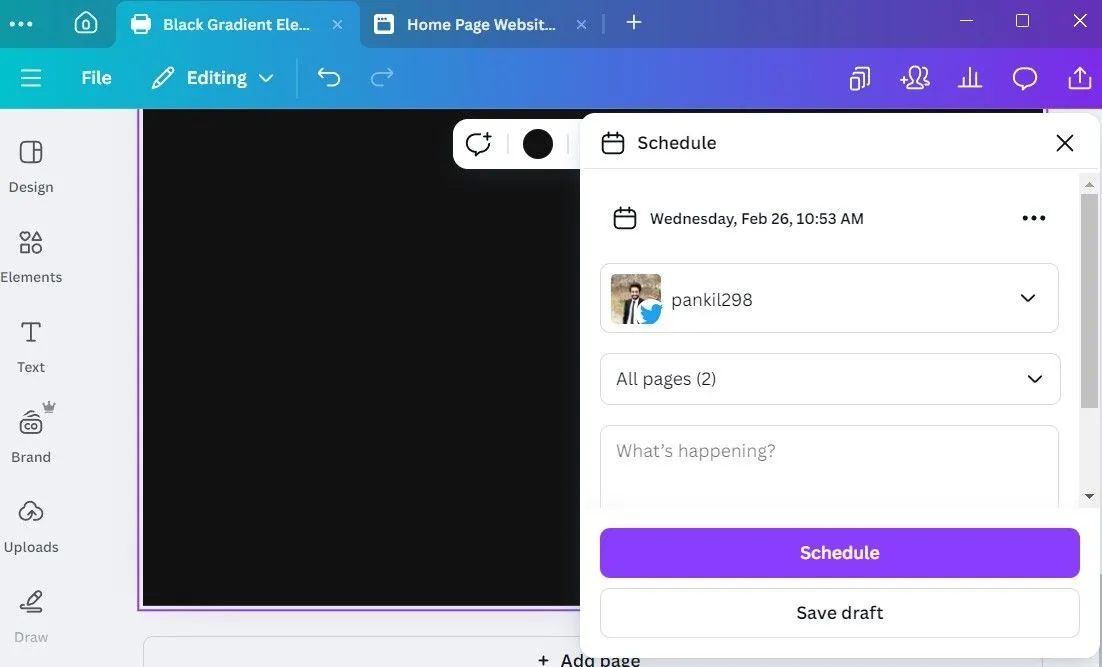 Tùy chọn lên lịch bài đăng trong Canva desktop