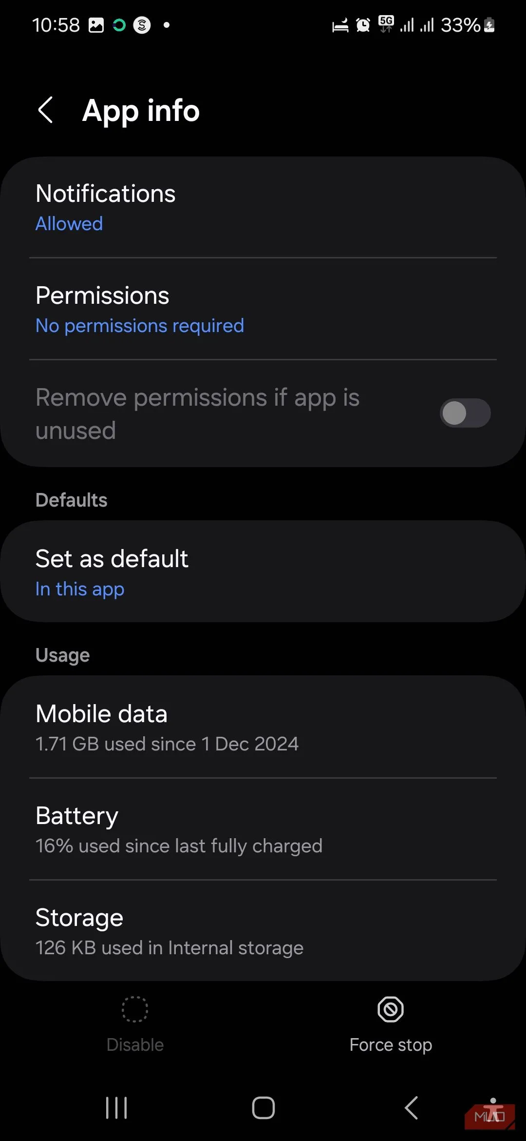 Tùy chọn lưu trữ của USBSettings để xóa bộ nhớ cache