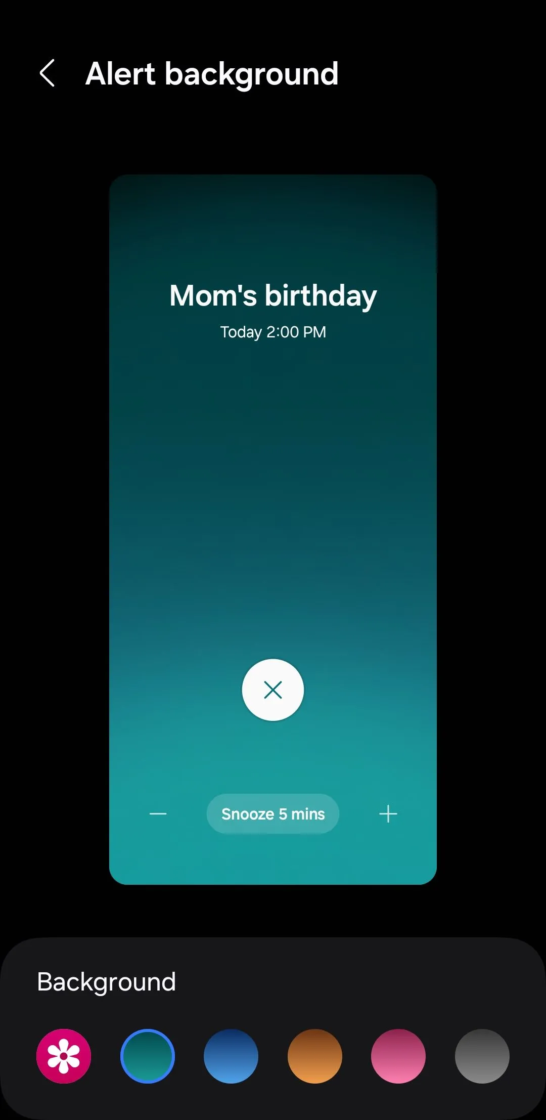 Tùy chọn nền cảnh báo (Alert Background) trên Samsung Calendar