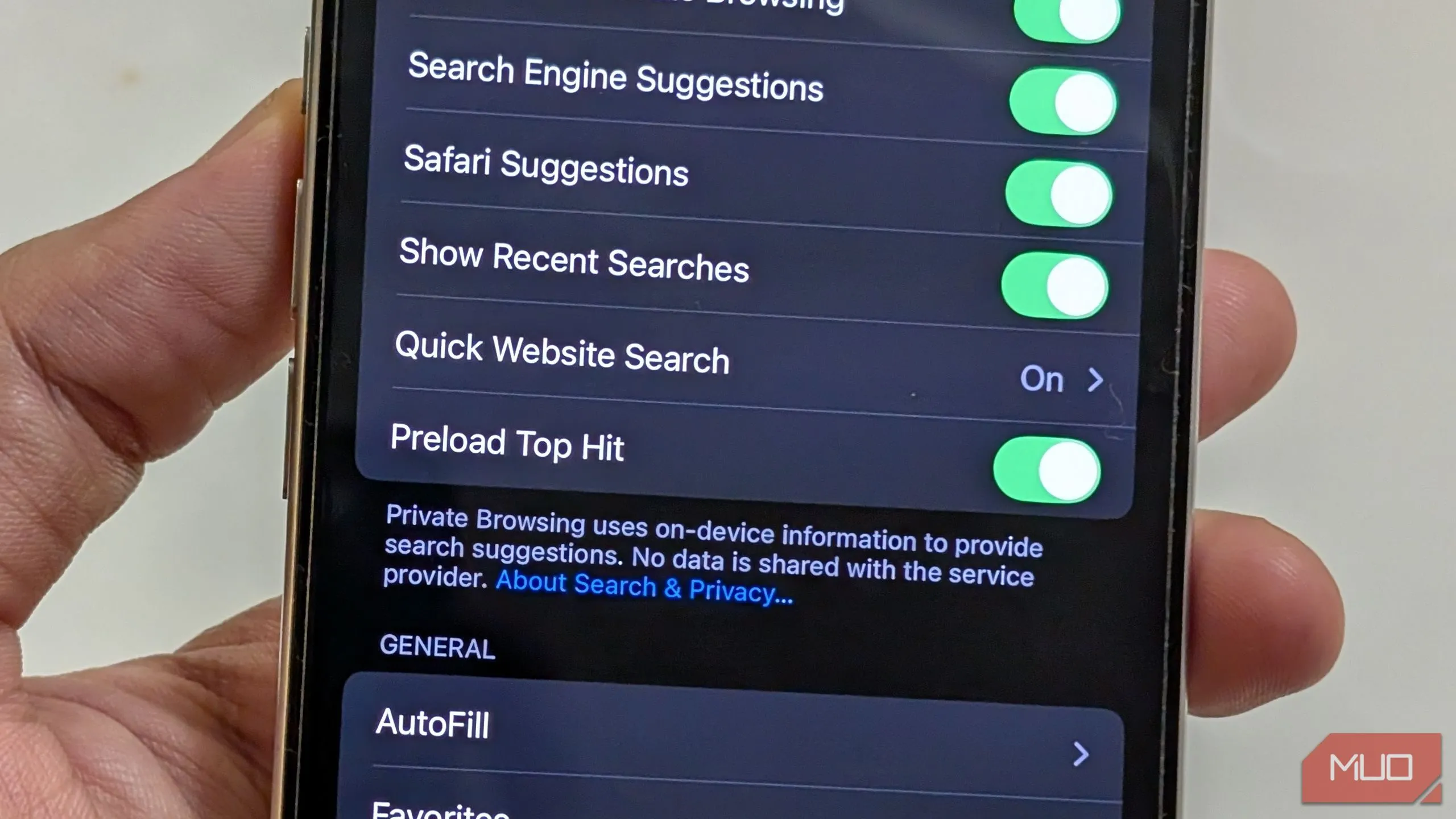 Tùy chọn Tải trước Kết quả Hàng đầu trong cài đặt Safari trên iPhone