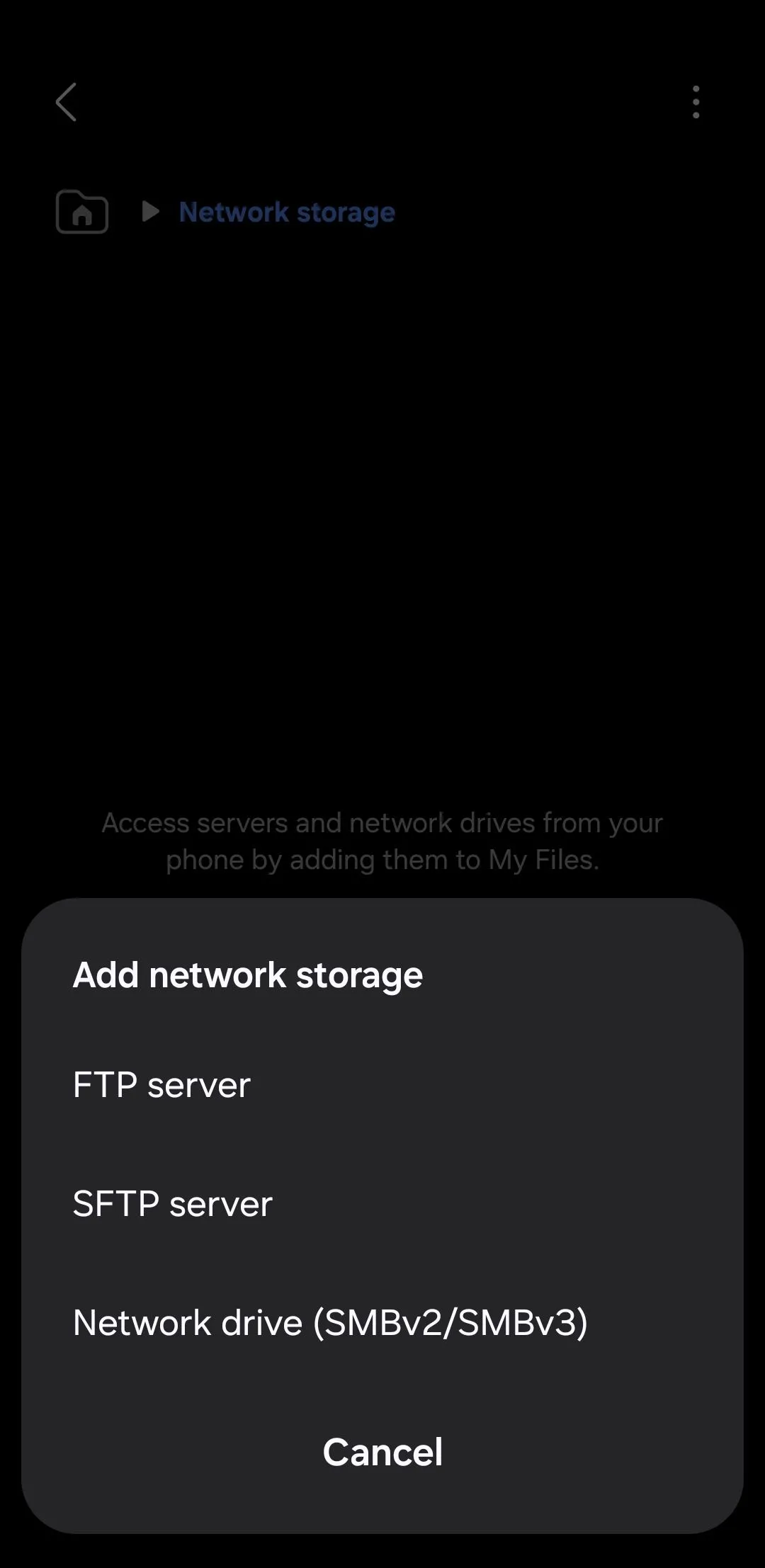Tùy chọn thêm bộ nhớ mạng trên ứng dụng Samsung Files