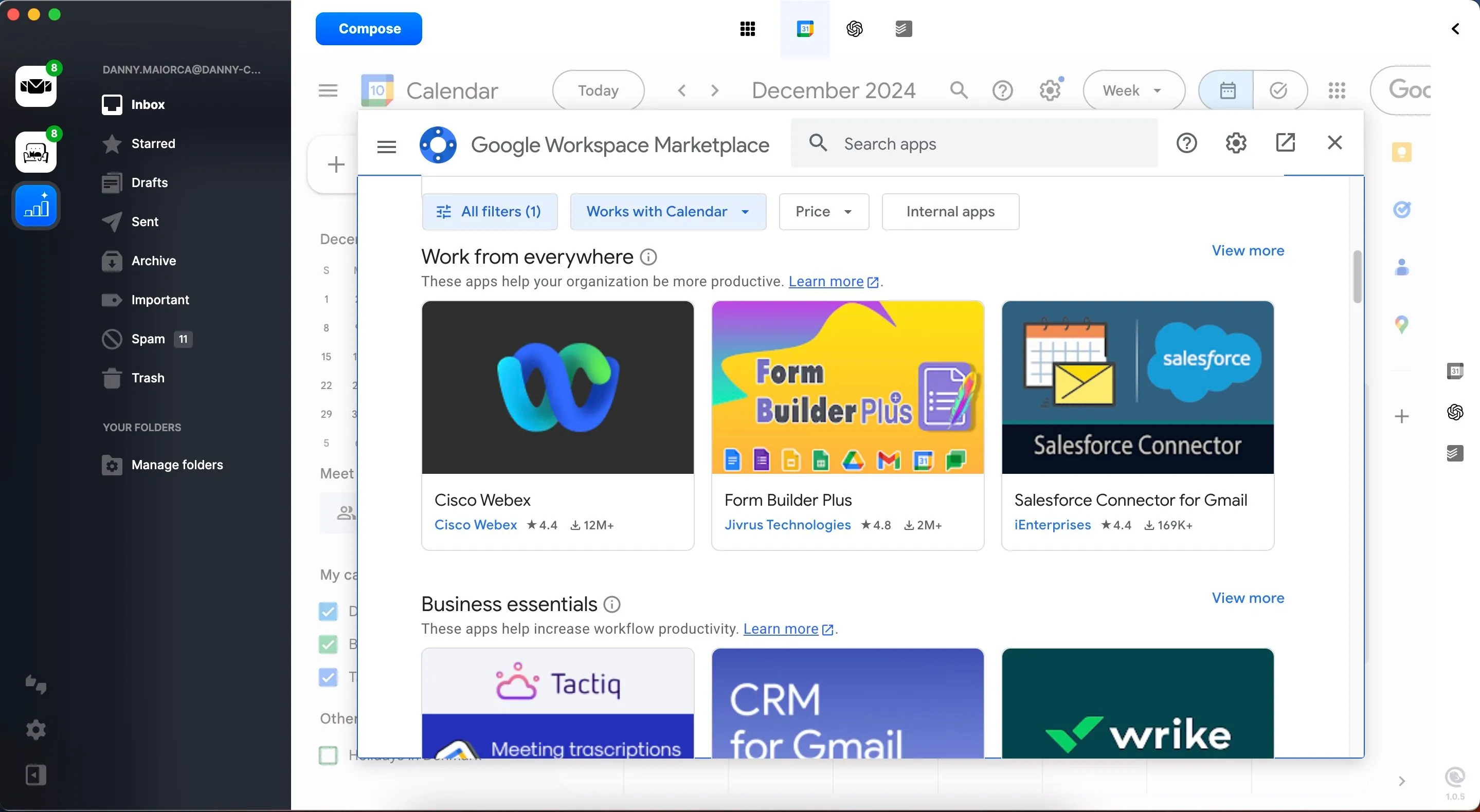 Tùy chọn thêm các tiện ích mở rộng cho Google Calendar trong Mailbird.