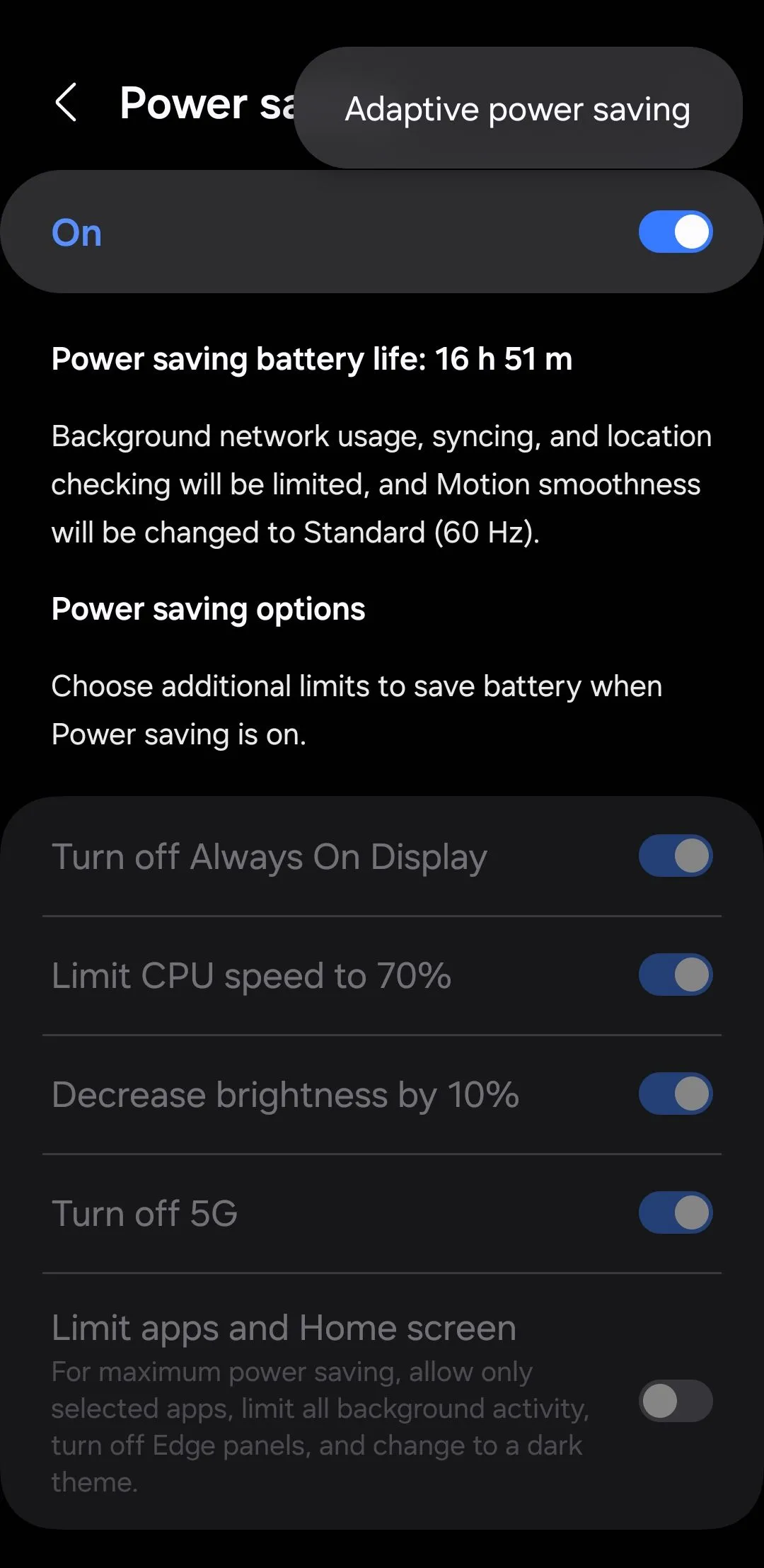 Tùy chọn tiết kiệm pin thích ứng trên Android để tăng tốc điện thoại