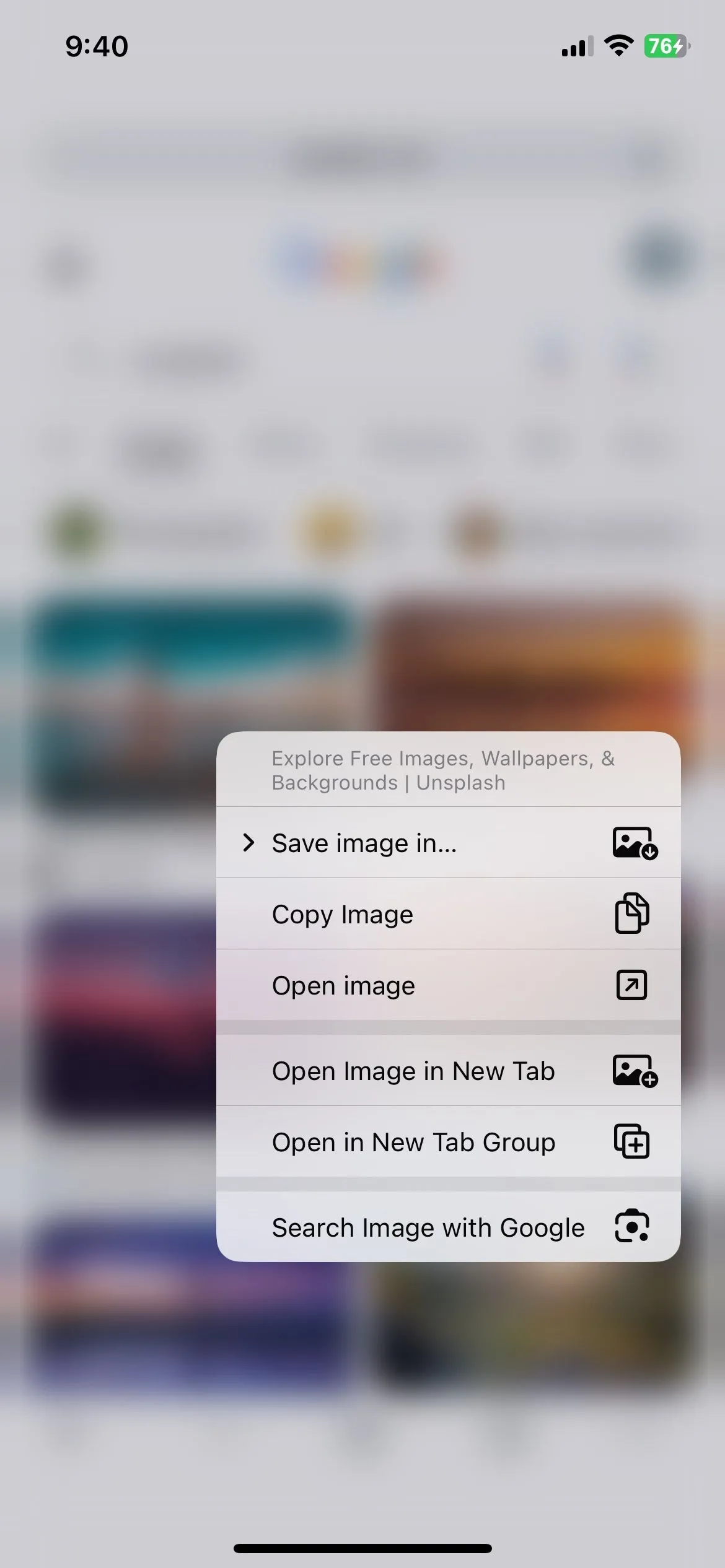 Tùy chọn "Tìm kiếm hình ảnh bằng Google" trong Chrome trên iOS
