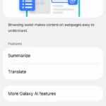 Tùy chọn Trợ lý Duyệt web (Browsing Assist) của Galaxy AI trên trình duyệt Samsung Internet
