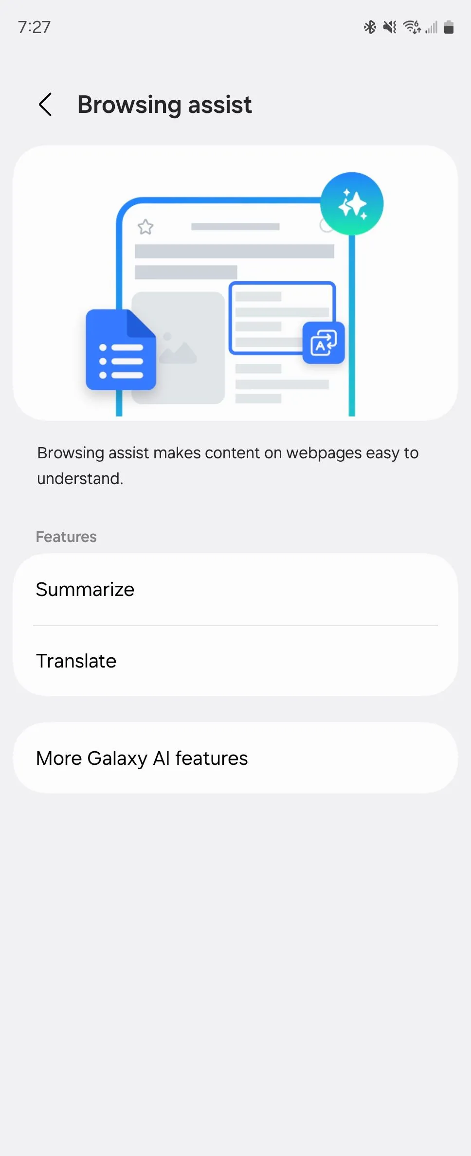 Tùy chọn Trợ lý Duyệt web (Browsing Assist) của Galaxy AI trên trình duyệt Samsung Internet