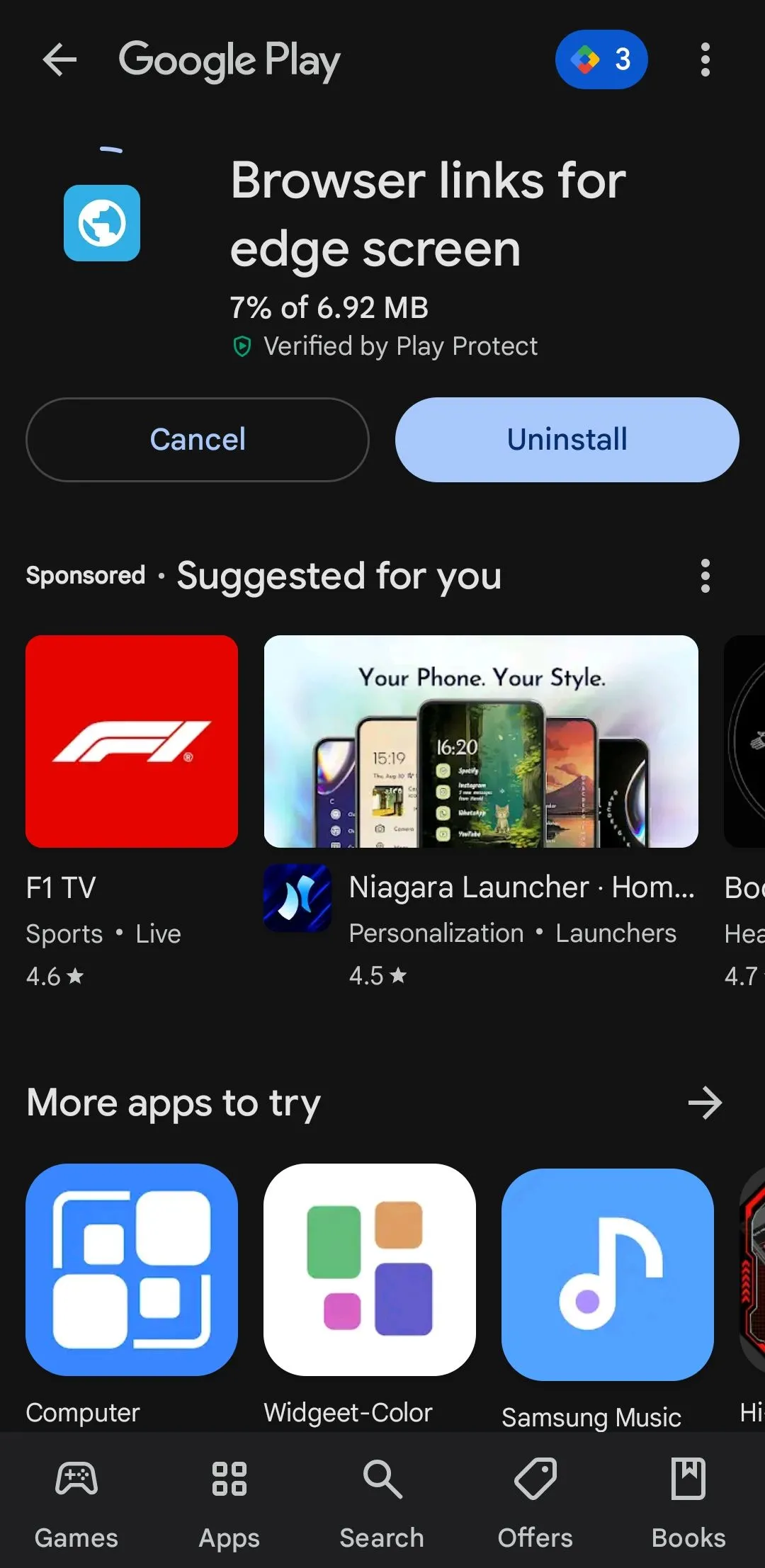 Ứng dụng &quot;Browser links for edge screen&quot; trên Google Play Store