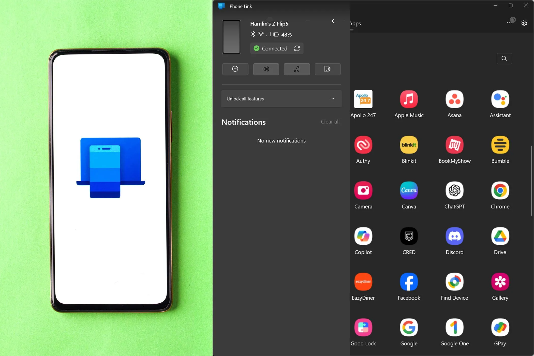 Ứng dụng Phone Link trên điện thoại Android và giao diện đồng bộ của nó trên Windows, minh họa cho tính năng Trải nghiệm Chia sẻ.