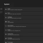 Ứng dụng Settings trên Windows 11 với giao diện màu tối và các tùy chọn cài đặt