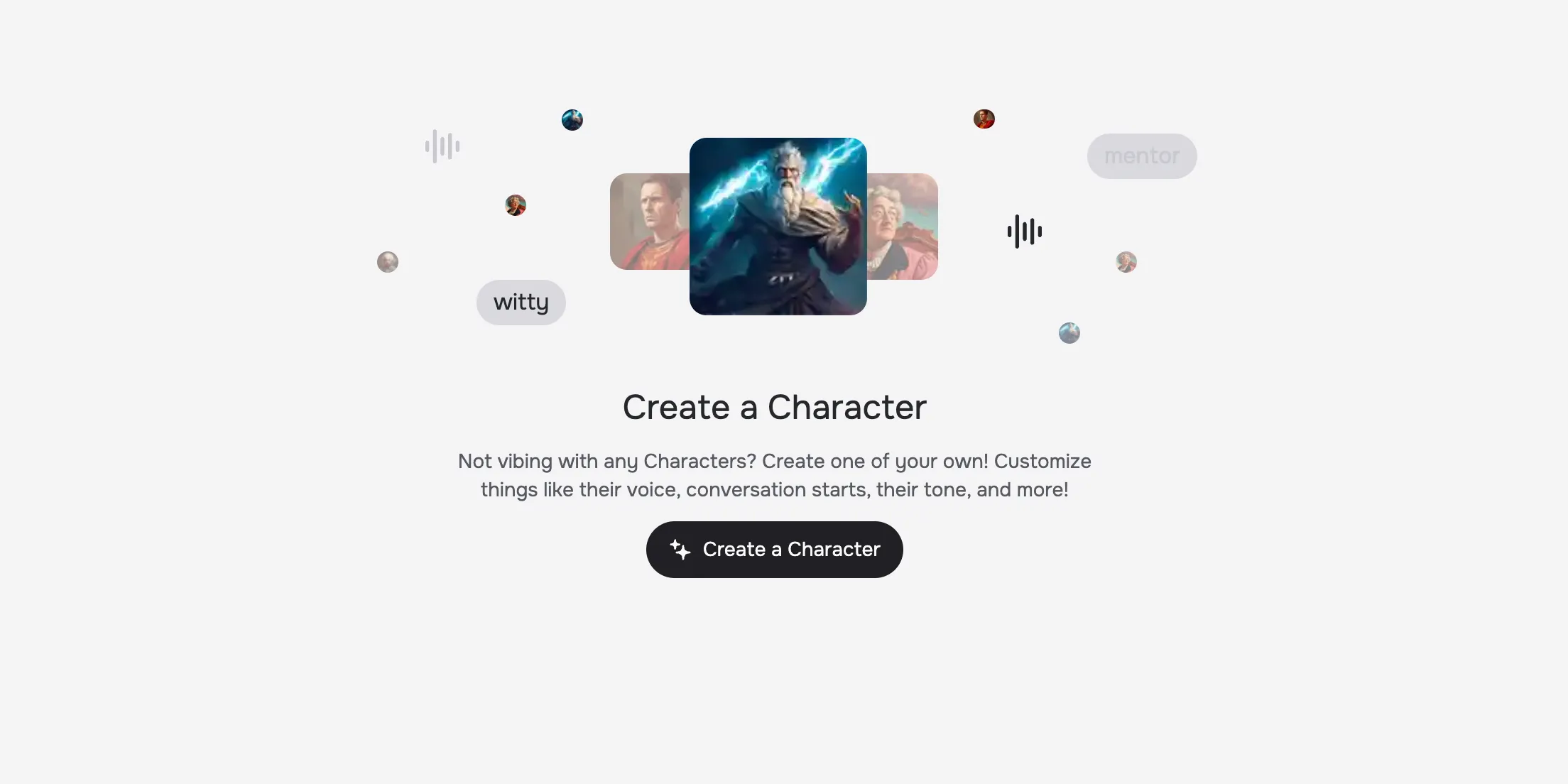 Ứng dụng web Character.AI hướng dẫn người dùng tạo nhân vật AI cá nhân