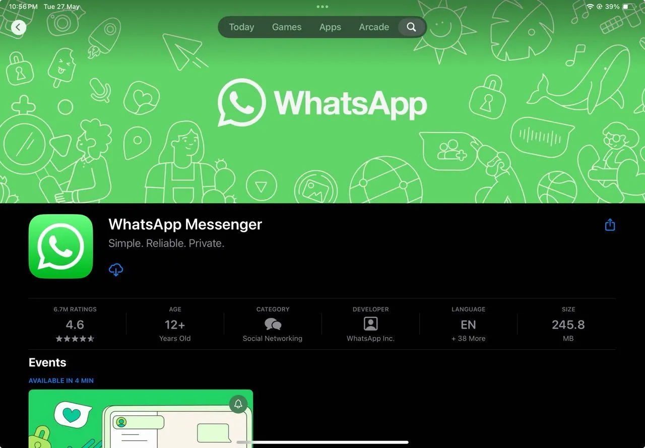Ứng dụng WhatsApp Messenger trên App Store cho iPad, sẵn sàng để tải về