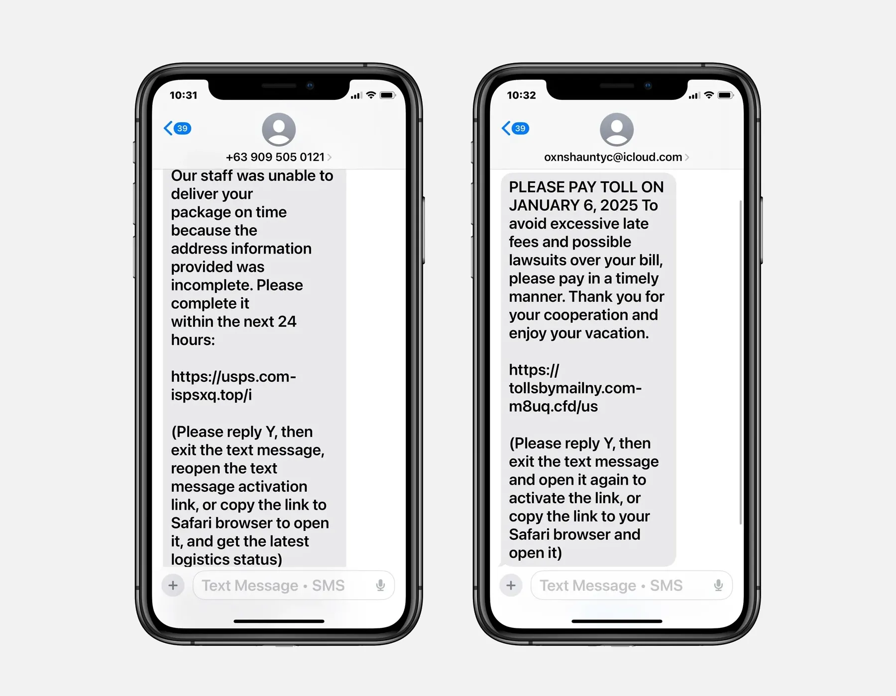 Ví dụ tin nhắn lừa đảo Smishing qua iMessage được phát hiện bởi Bleeping Computer