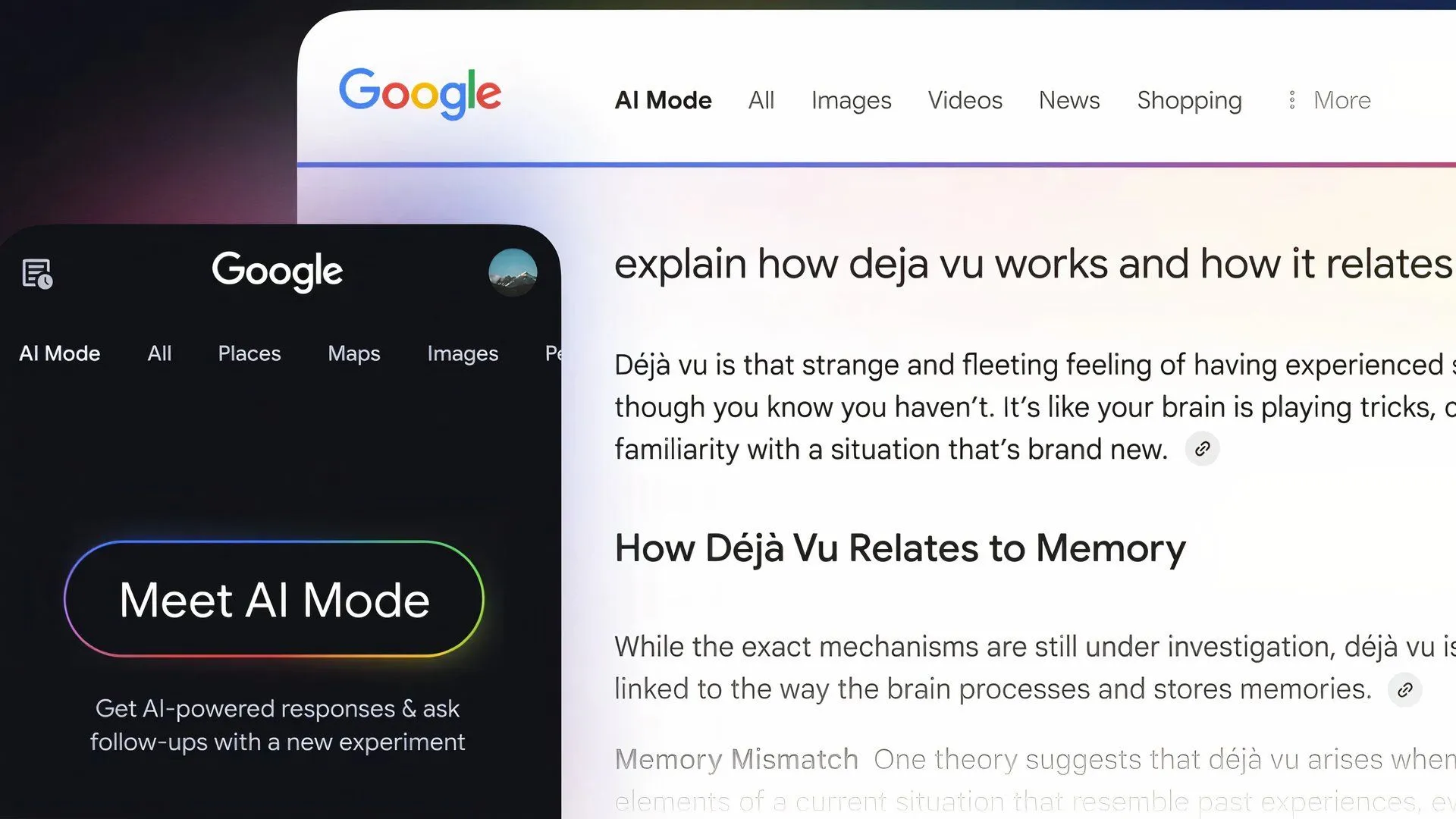 Ví dụ về kết quả tìm kiếm Google Search với tab AI Mode được hiển thị