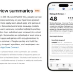Ví dụ về tính năng tóm tắt đánh giá ứng dụng bằng AI trên App Store của Apple