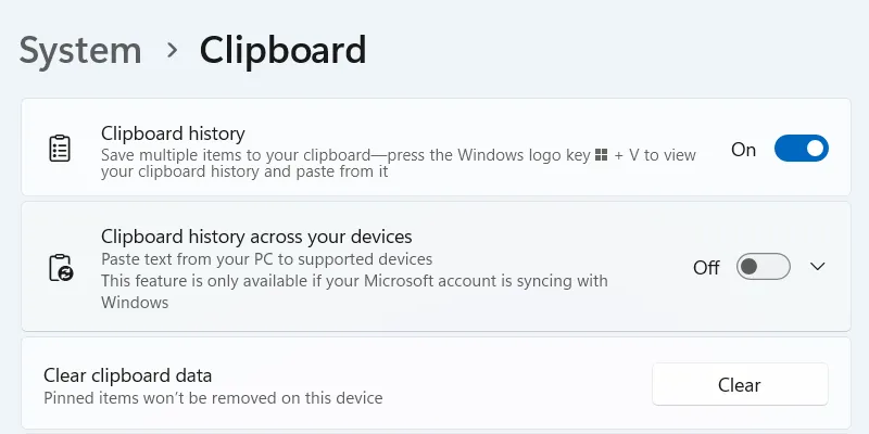 Vô hiệu hóa đồng bộ hóa clipboard trên Windows 11