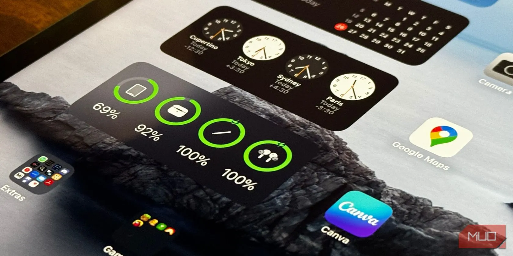Widget hiển thị phần trăm pin trên iPad, cho thấy tình trạng pin của thiết bị và là một trong những dấu hiệu cần nâng cấp iPad khi hiệu suất pin giảm sút.