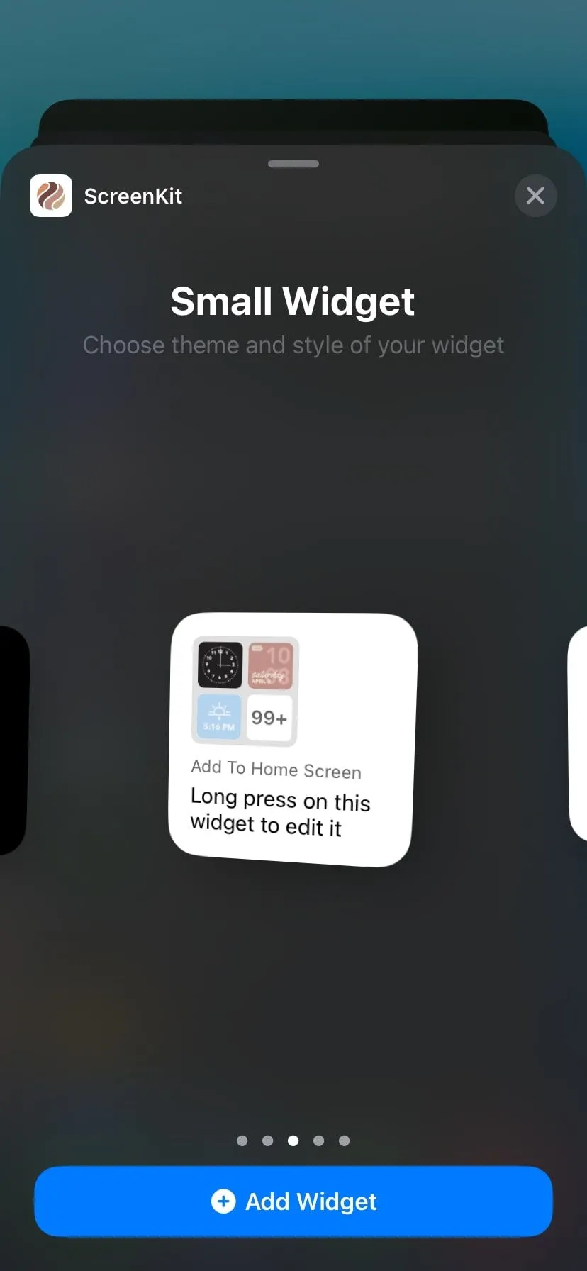 Widget ScreenKit với thiết kế độc đáo trên trang widget của iPhone