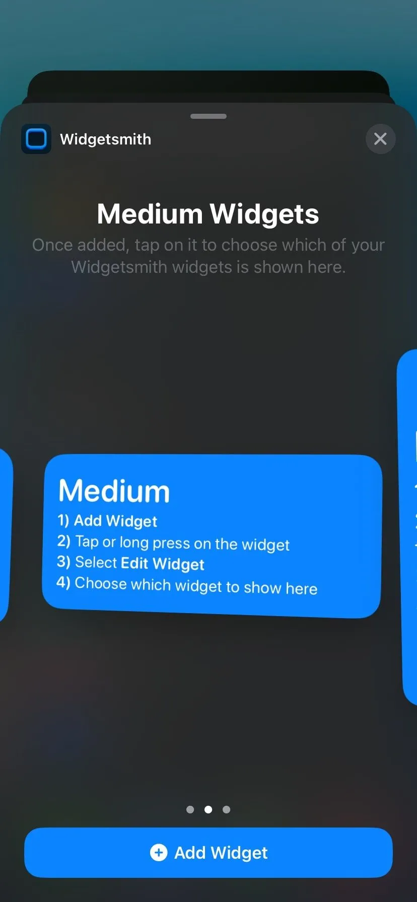 Widget Widgetsmith hiển thị trên trang widget của iPhone