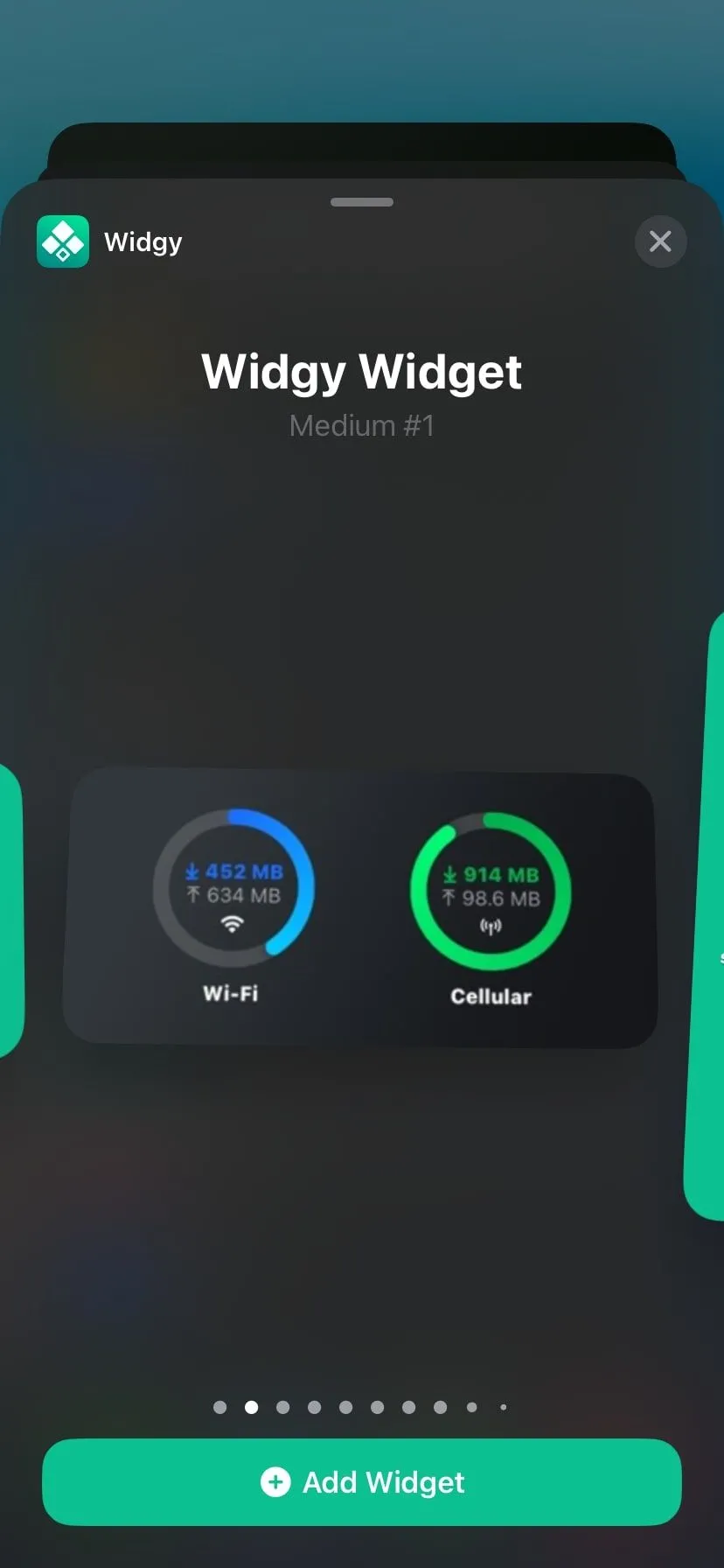 Widgy widget hiển thị trên trang widget của iPhone