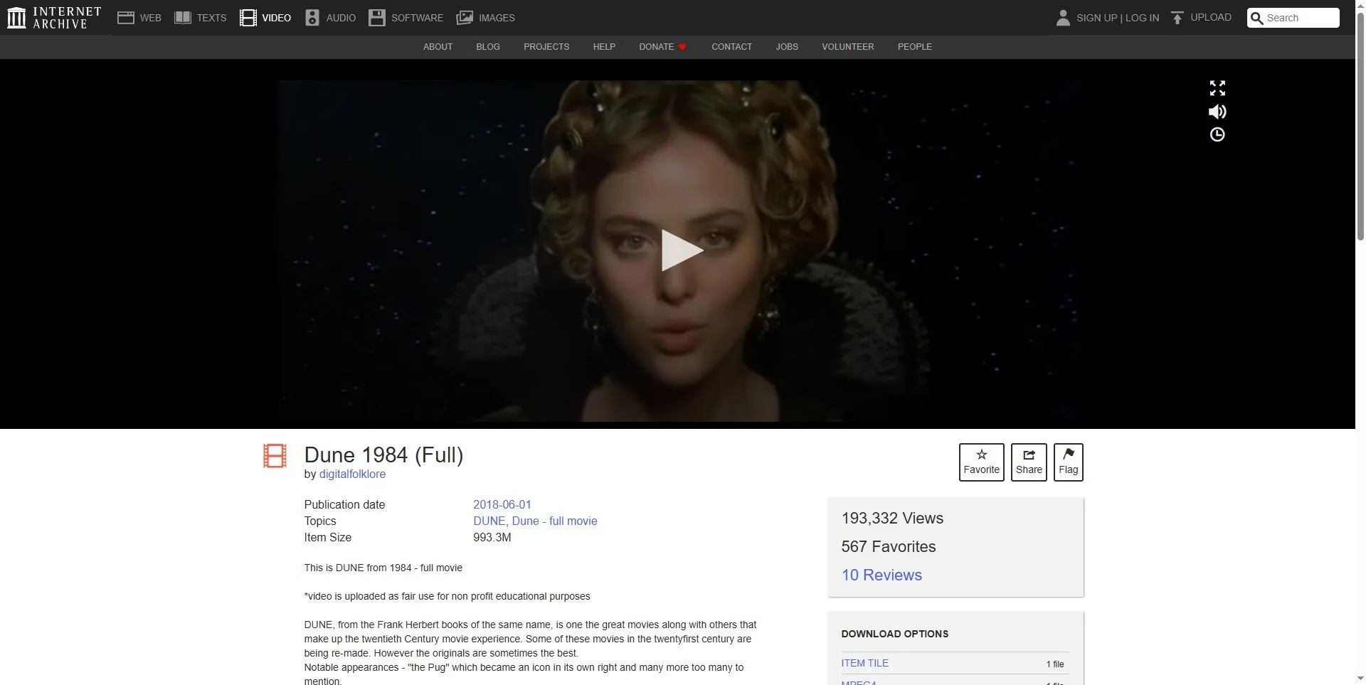 Xem phim &quot;Dune 1984&quot; trên Internet Archive