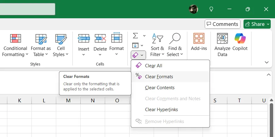 Xóa định dạng các ô trong Excel bằng tính năng Clear Formats